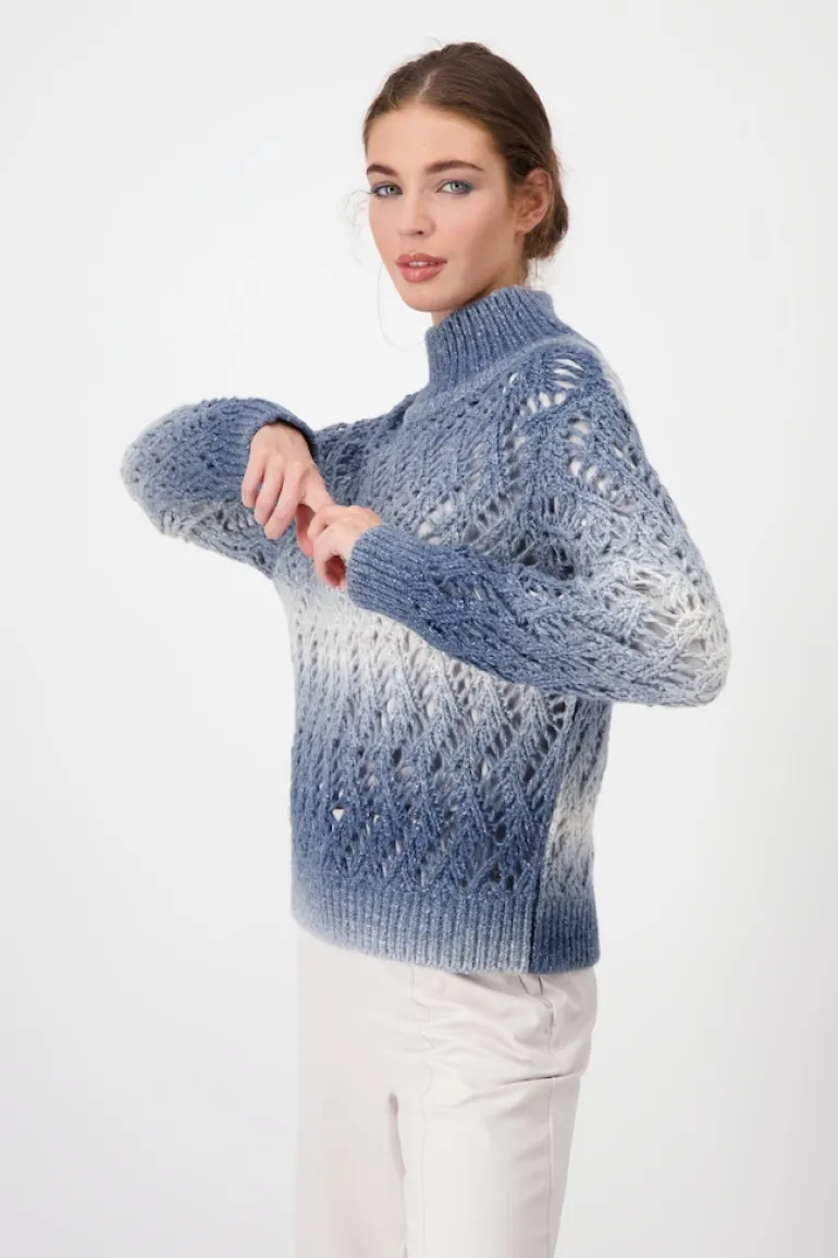 Ajour Pullover mit Lurex smokey blue gemustert