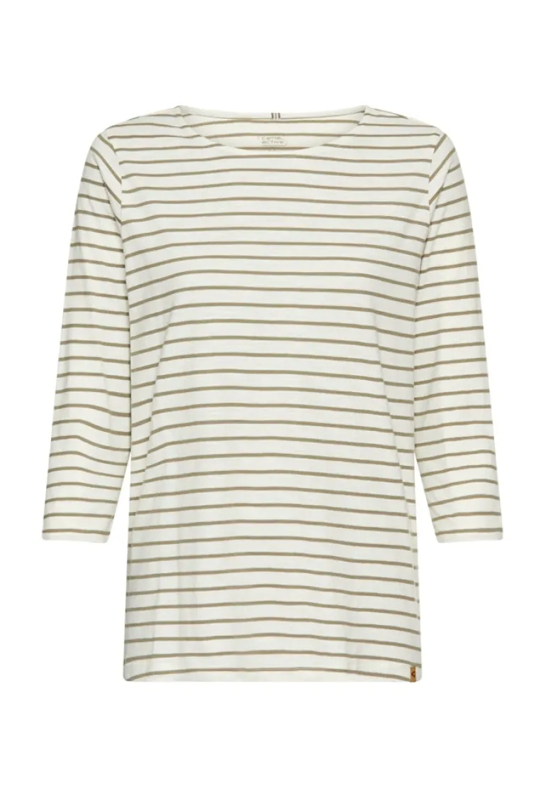 3/4-Arm T-Shirt mit Seitenschlitzen light khaki stripes