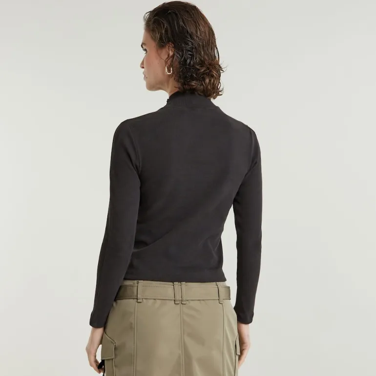 Asymmetric zip cropped slim mock ls wmn dk black