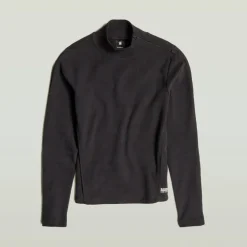 Asymmetric zip cropped slim mock ls wmn dk black