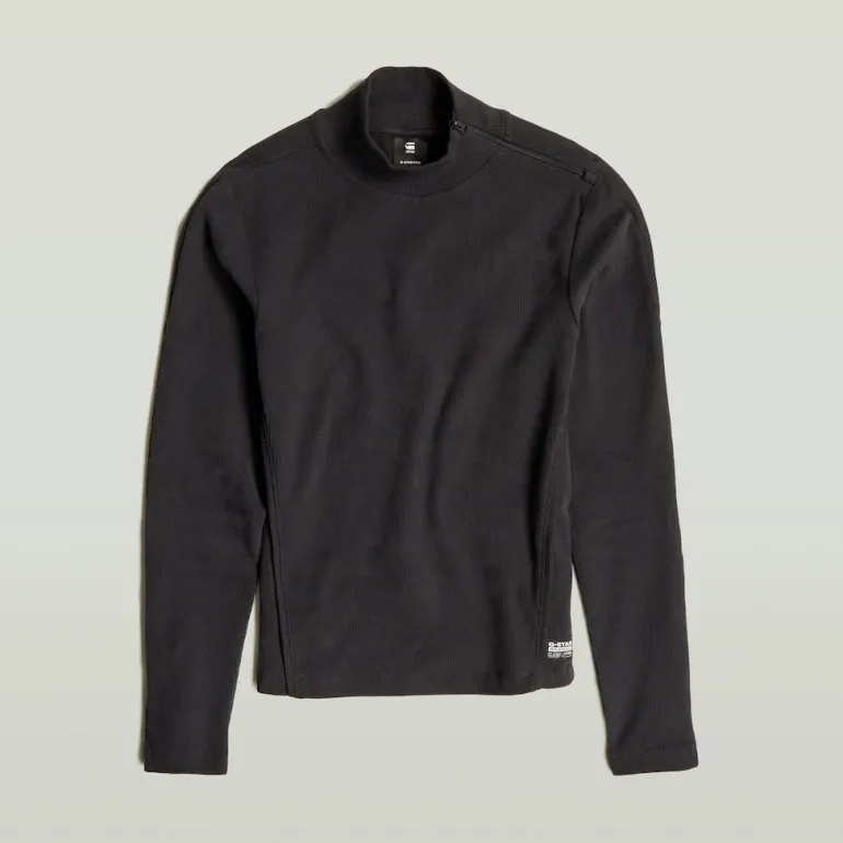 Asymmetric zip cropped slim mock ls wmn dk black