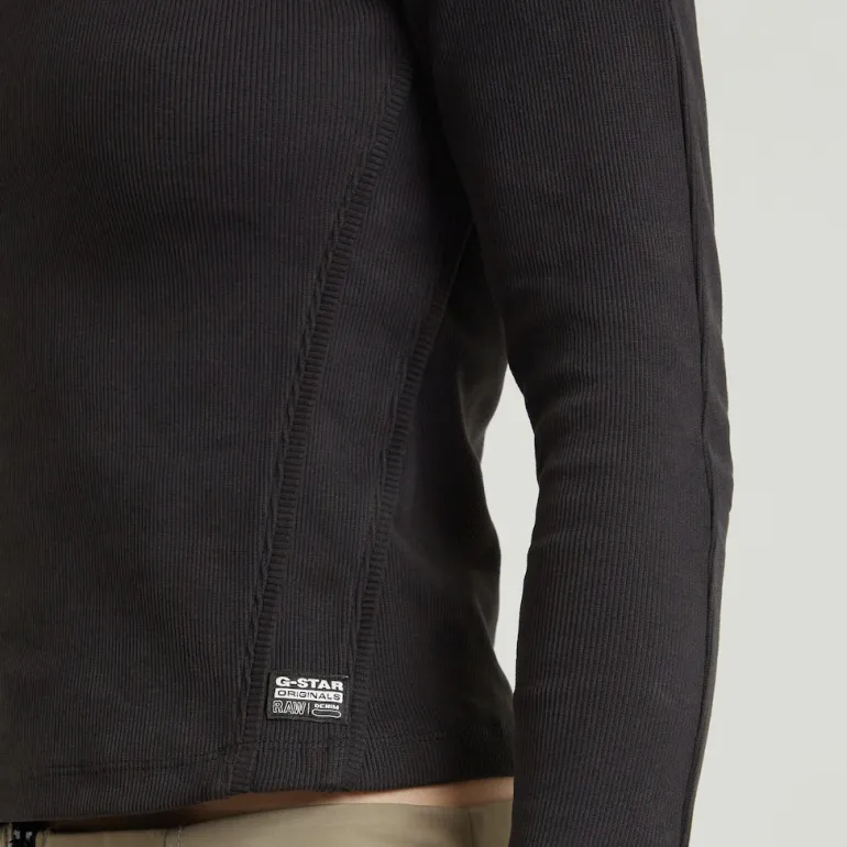 Asymmetric zip cropped slim mock ls wmn dk black