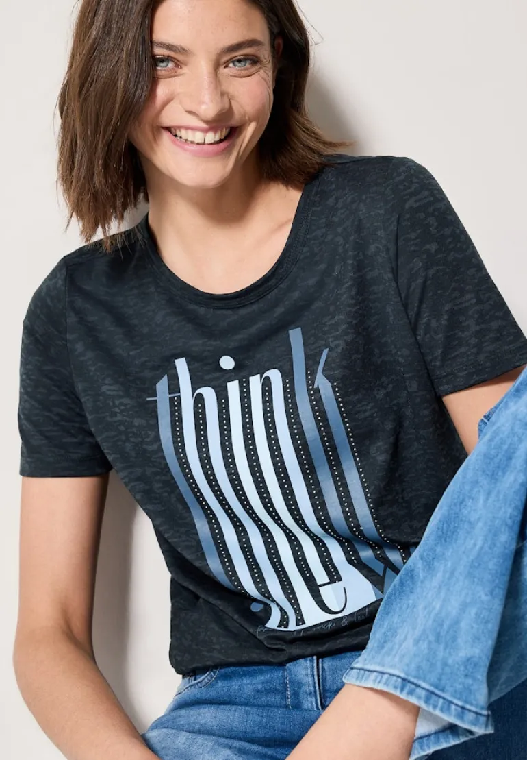 Ausbrenner-Shirt mit Wording universal blue