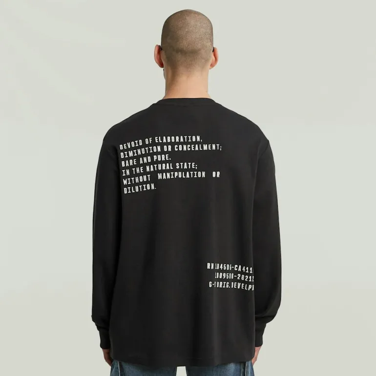 Back embro text loose r t ls dk black