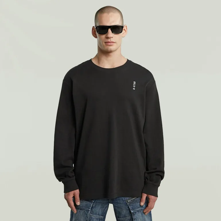 Back embro text loose r t ls dk black