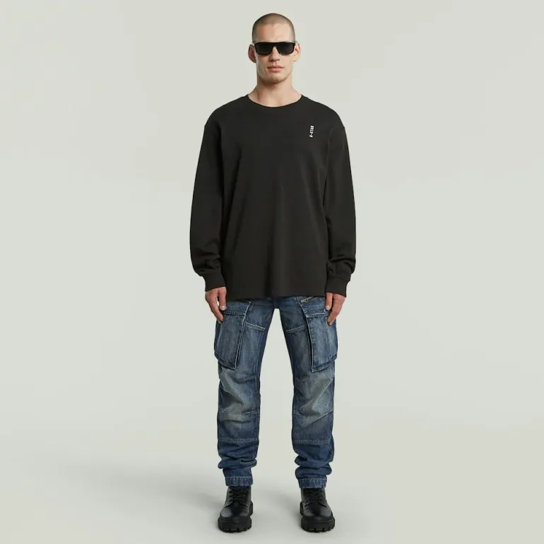 Back embro text loose r t ls dk black