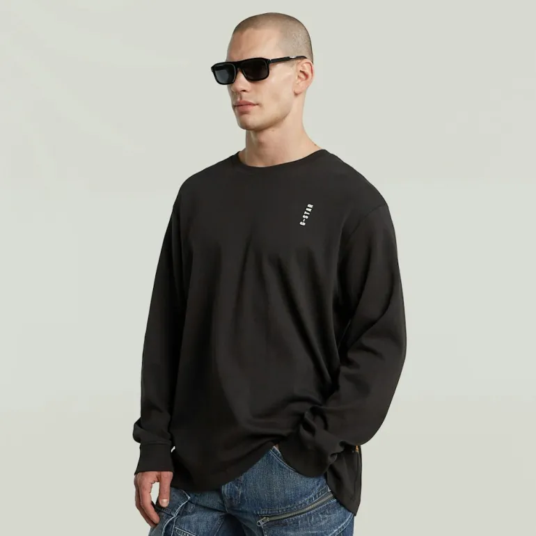 Back embro text loose r t ls dk black