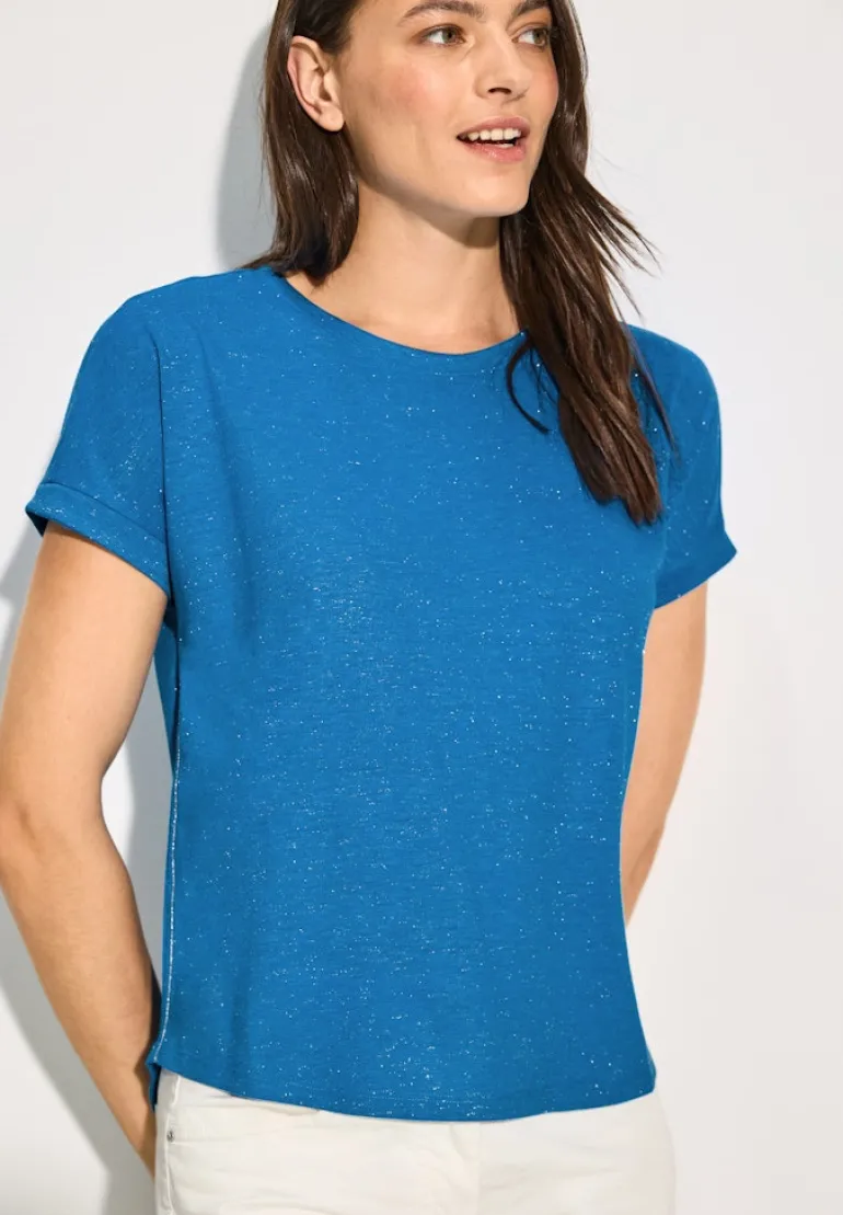 Basic Glitzer T-Shirt azure blue melange