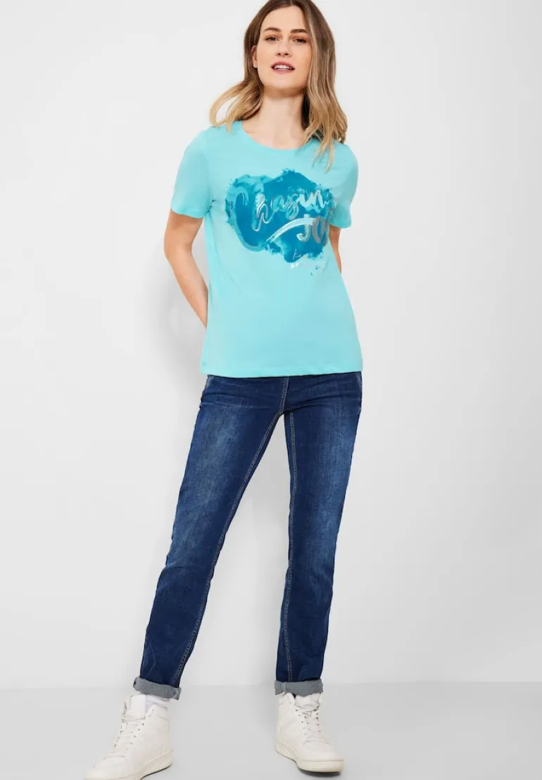 Basicshirt mit Frontprint clary mint