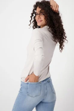 Basic Shirt mit Stehkragen stone