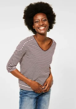 Basic Shirt mit Streifen red grape
