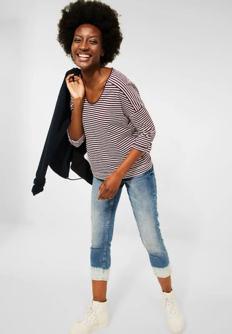 Basic Shirt mit Streifen red grape