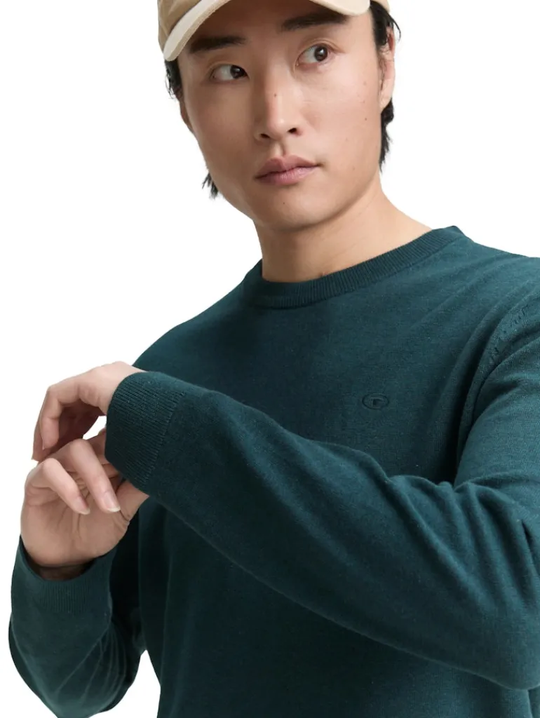 Basic Strickpullover aus Baumwolle sapphire green melange