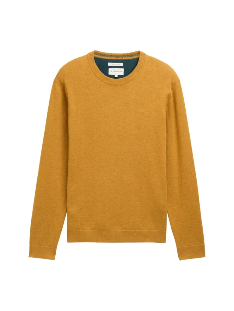 Basic Strickpullover aus Baumwolle mustard melange