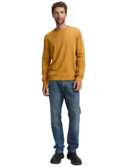 Basic Strickpullover aus Baumwolle mustard melange