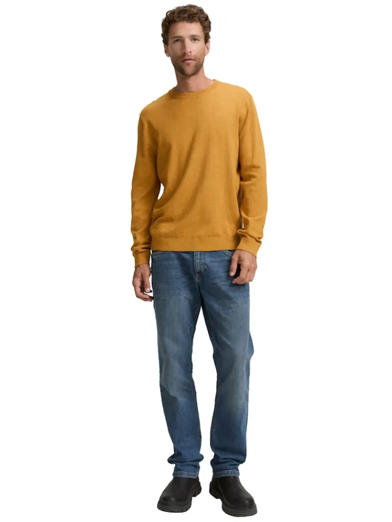 Basic Strickpullover aus Baumwolle mustard melange