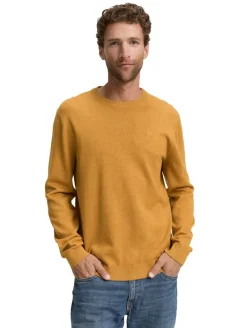 Basic Strickpullover aus Baumwolle mustard melange