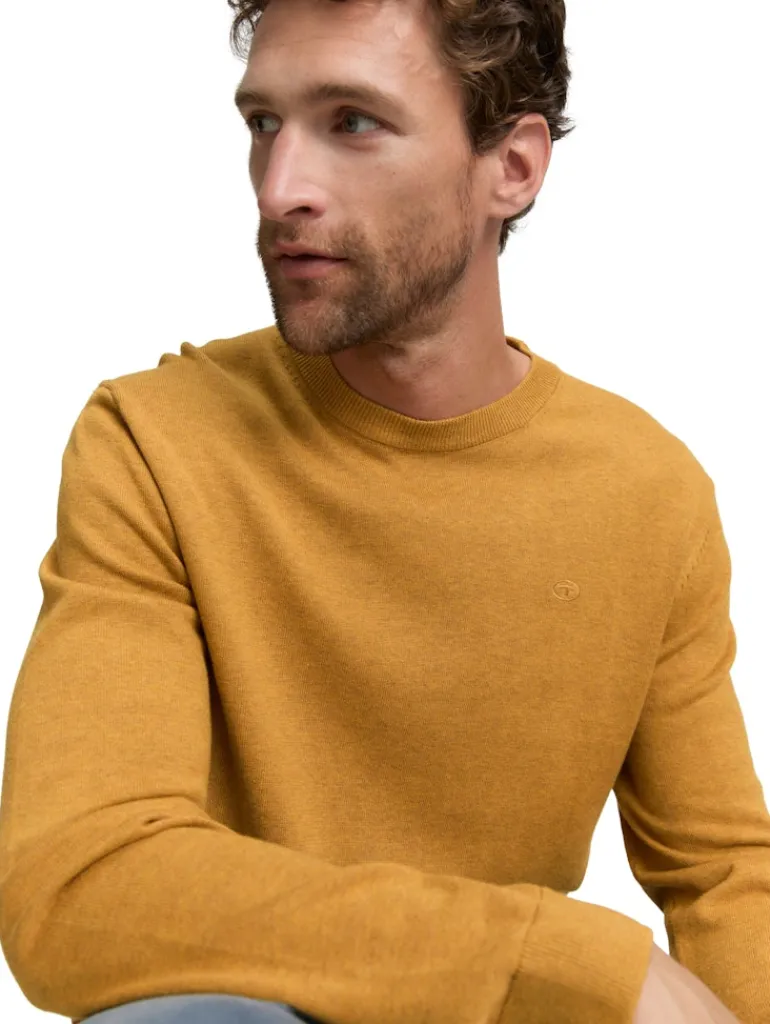 Basic Strickpullover aus Baumwolle mustard melange
