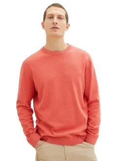 Basic Strickpullover aus Baumwolle soft red melange
