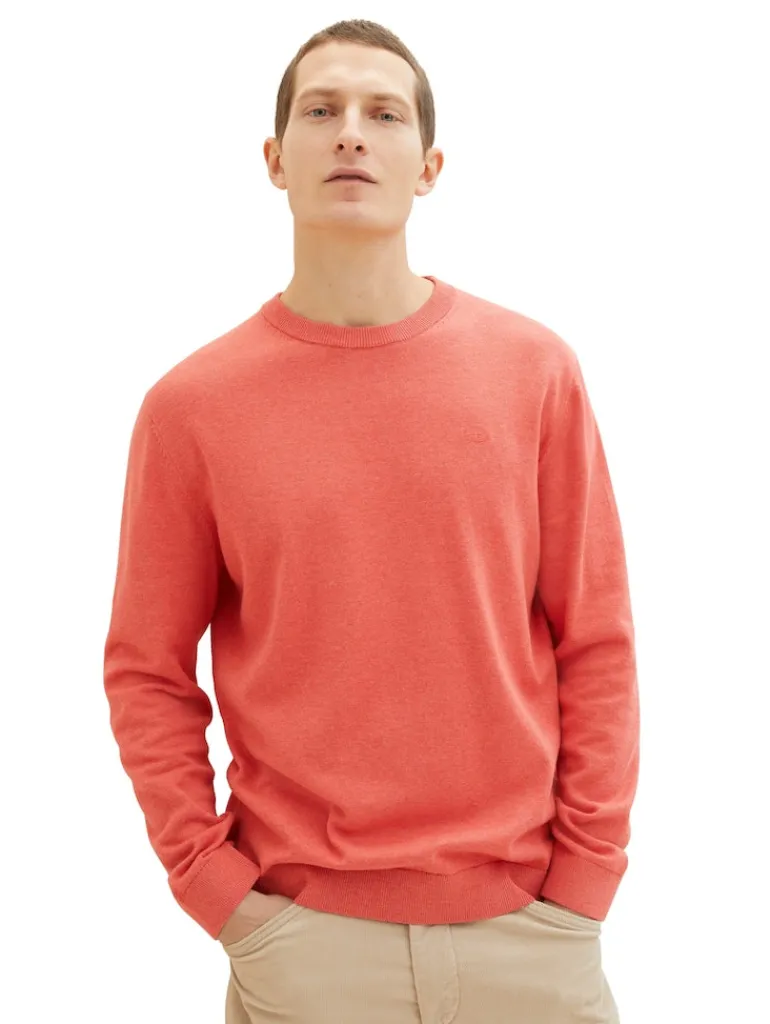 Basic Strickpullover aus Baumwolle soft red melange