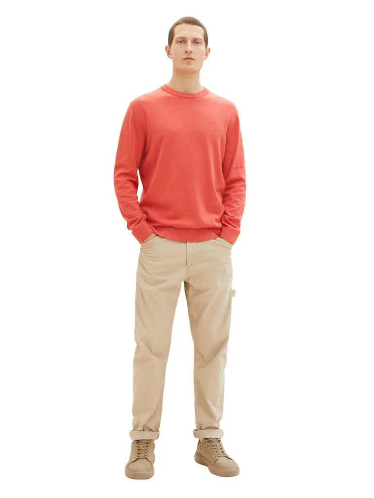 Basic Strickpullover aus Baumwolle soft red melange