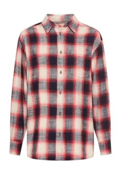 Baumwollbluse mit Brusttasche flame check