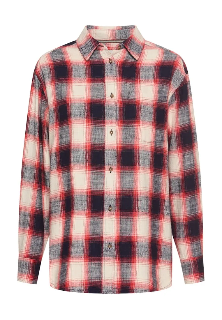 Baumwollbluse mit Brusttasche flame check