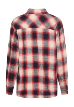 Baumwollbluse mit Brusttasche flame check