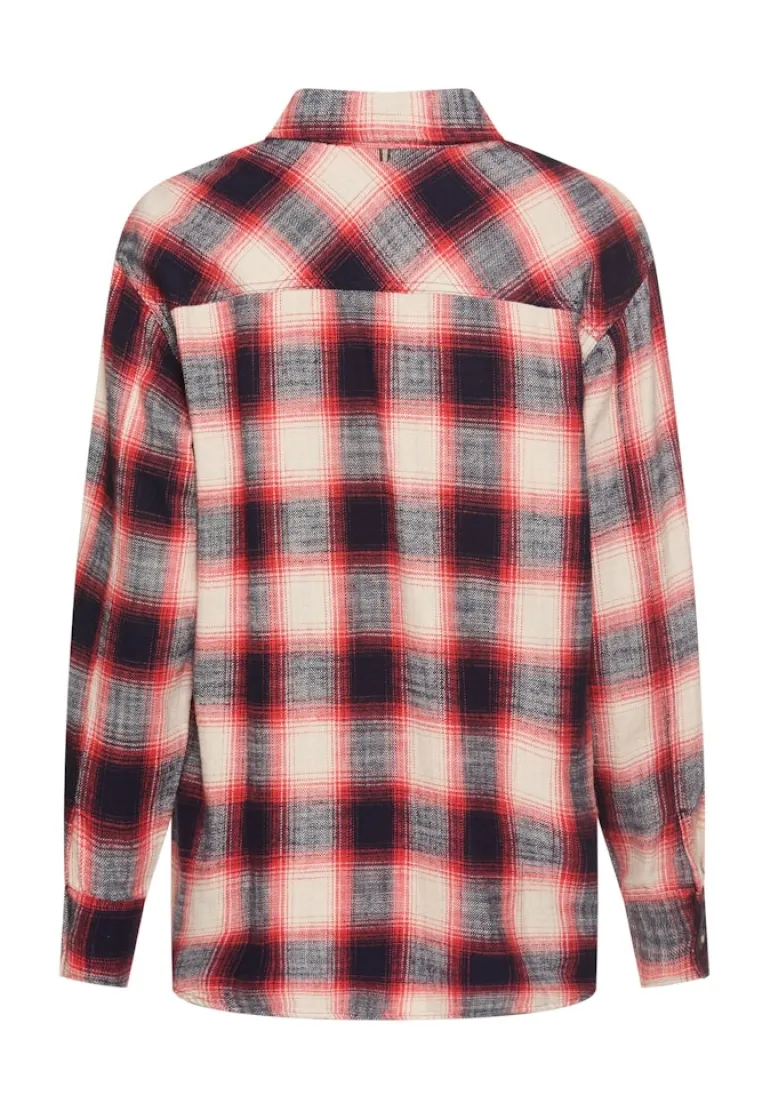 Baumwollbluse mit Brusttasche flame check