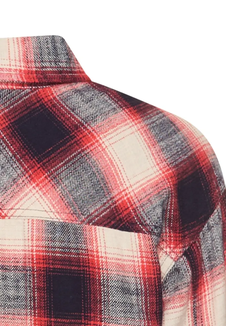 Baumwollbluse mit Brusttasche flame check