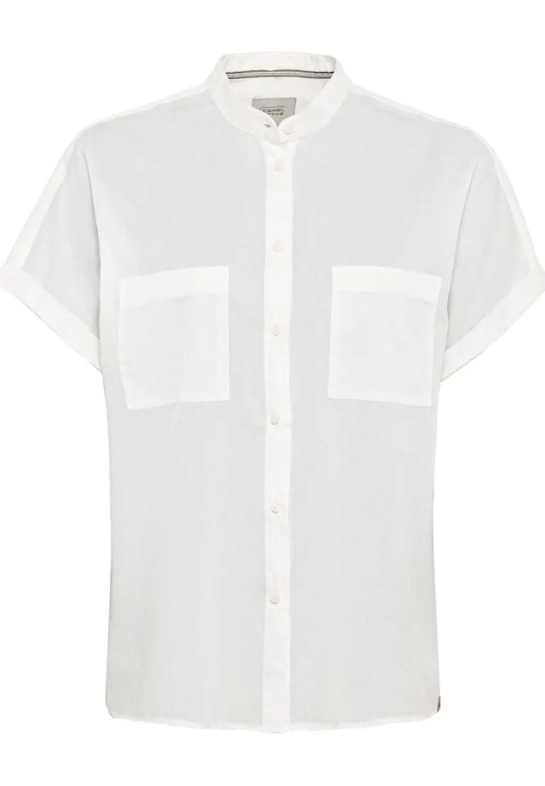 Baumwollbluse mit Stehkragen milk white