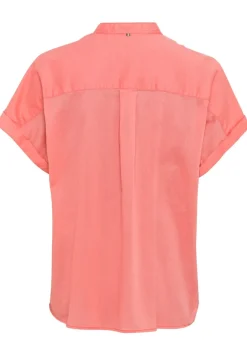Baumwollbluse mit Stehkragen coral