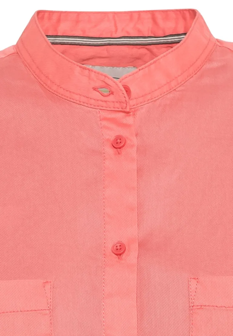 Baumwollbluse mit Stehkragen coral