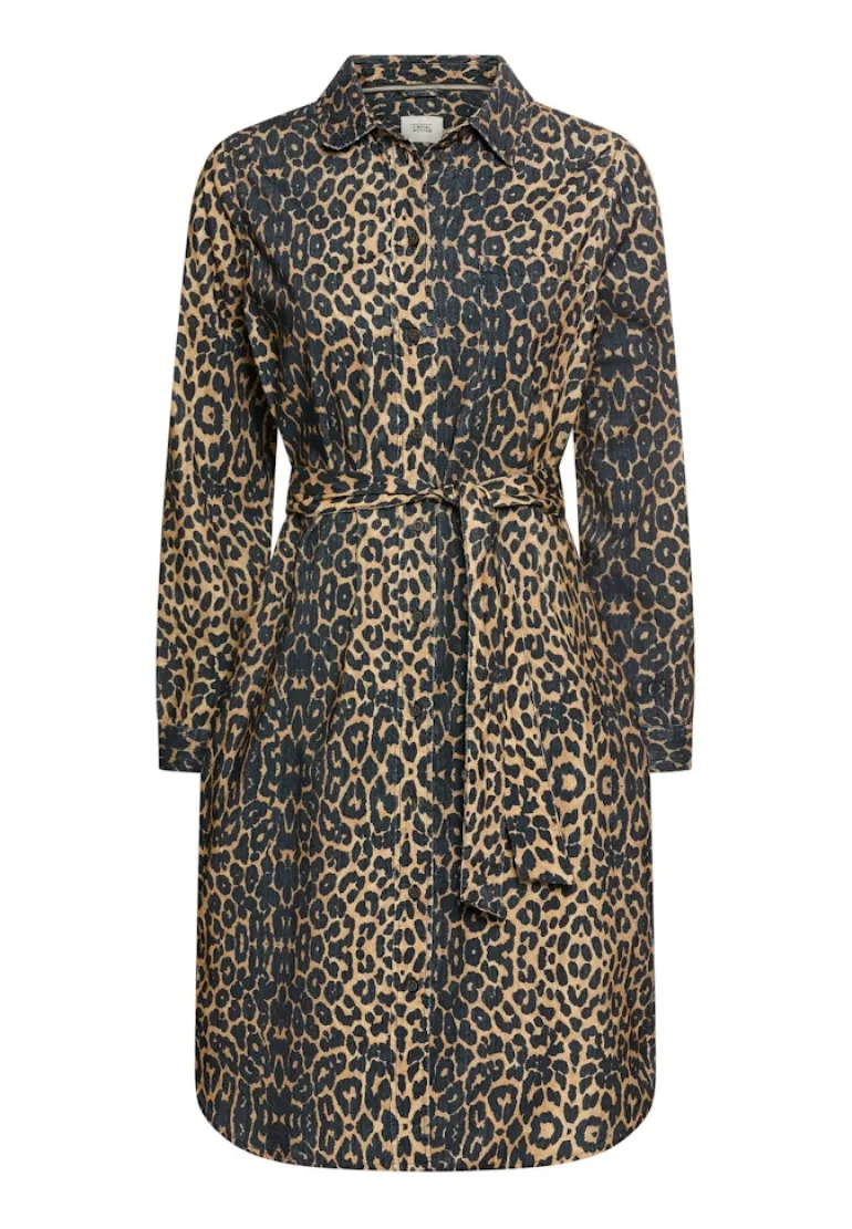 Baumwollkleid mit Bindegürtel leo aop