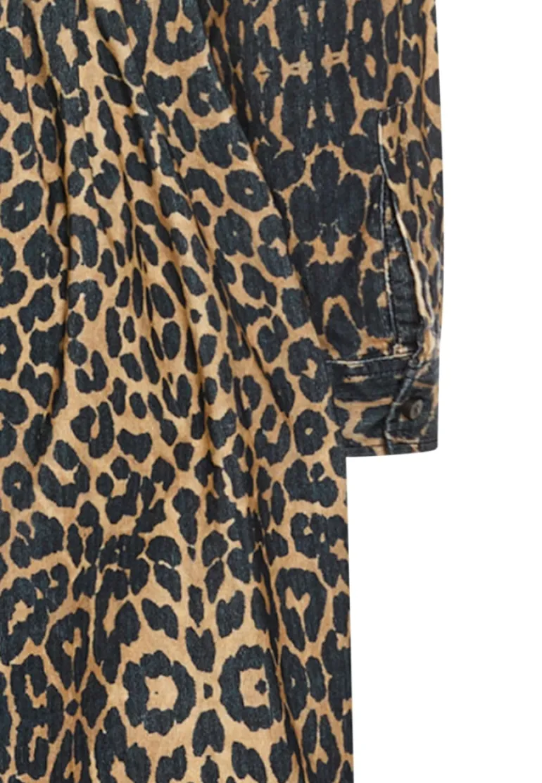 Baumwollkleid mit Bindegürtel leo aop