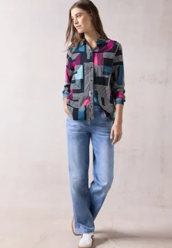 Bedruckte Bluse deep petrol