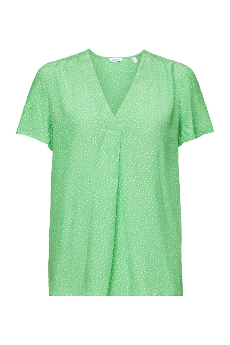 Bedruckte Bluse mit V-Ausschnitt citrus green