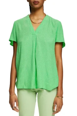 Bedruckte Bluse mit V-Ausschnitt citrus green