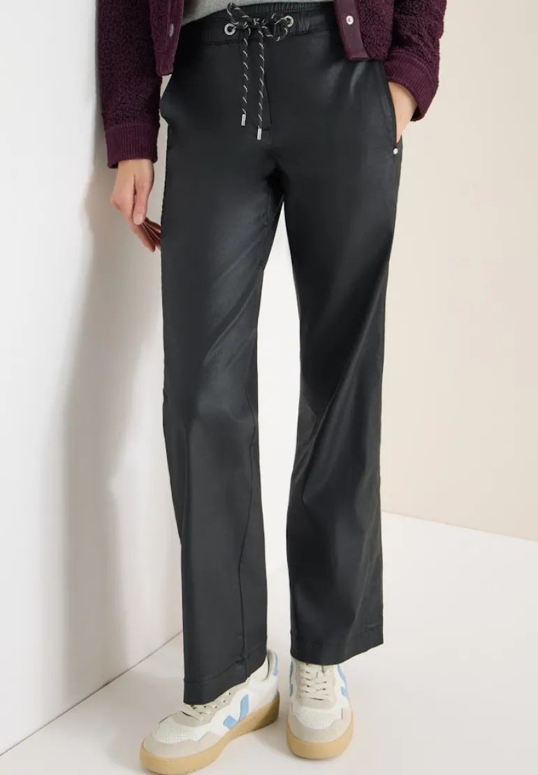 Beschichtete Wide Leg Hose black