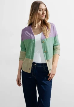 Blockstreifen Strickjacke celery green melange