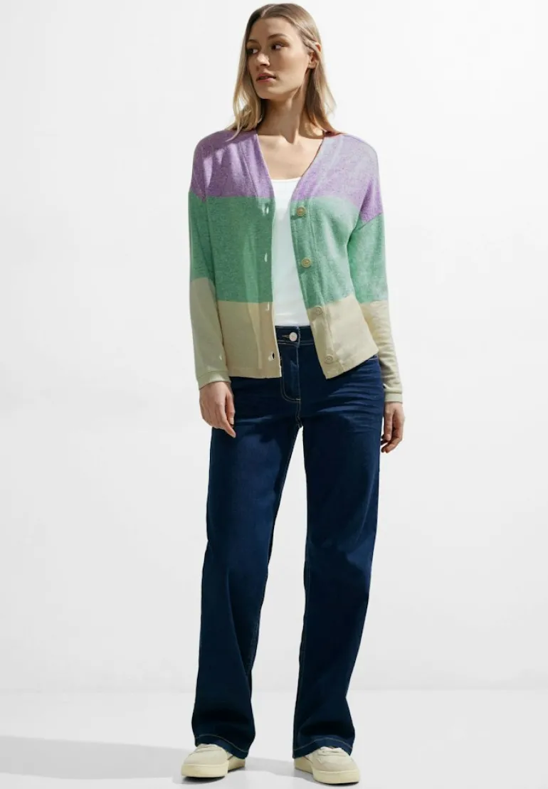 Blockstreifen Strickjacke celery green melange