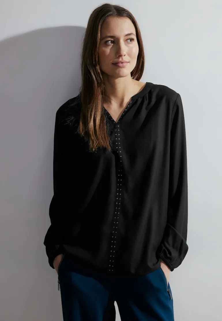 Bluse mit Dekosteinen black