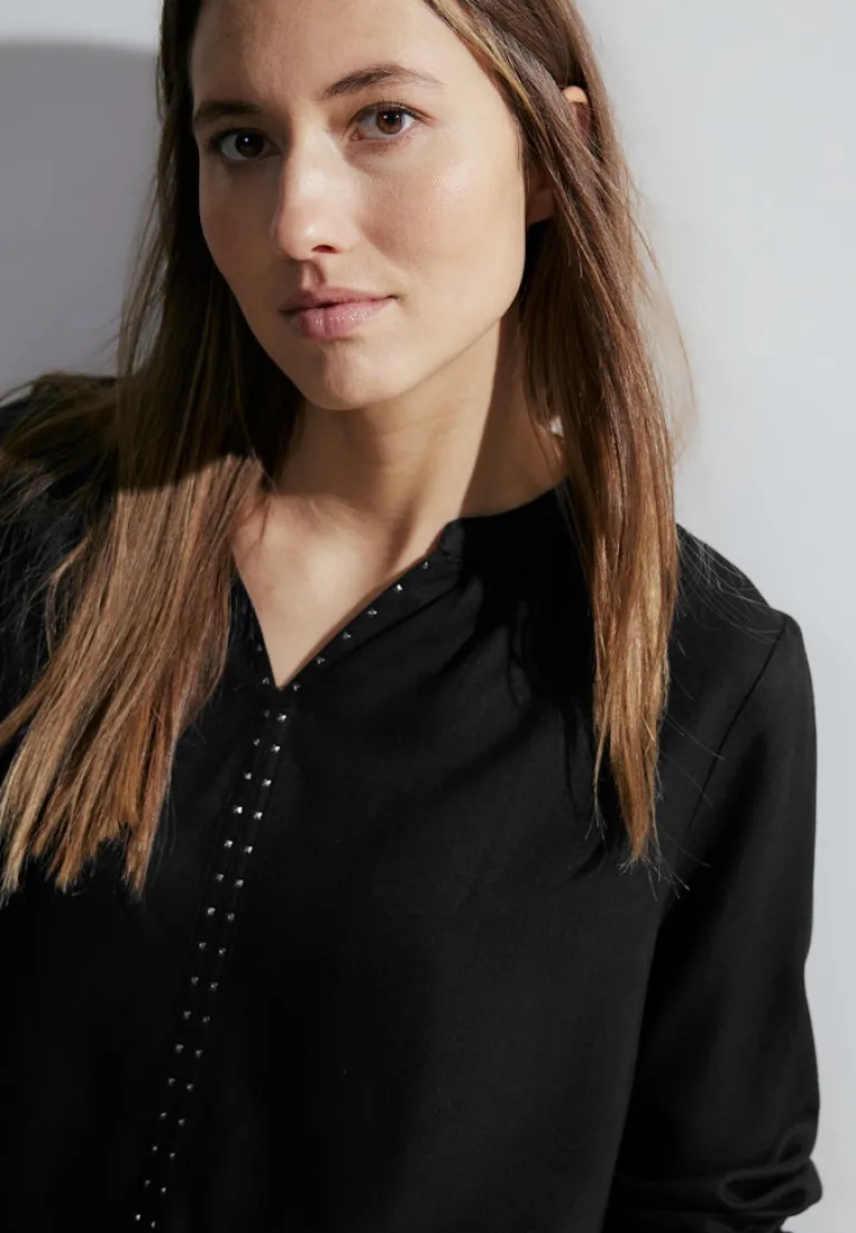 Bluse mit Dekosteinen black