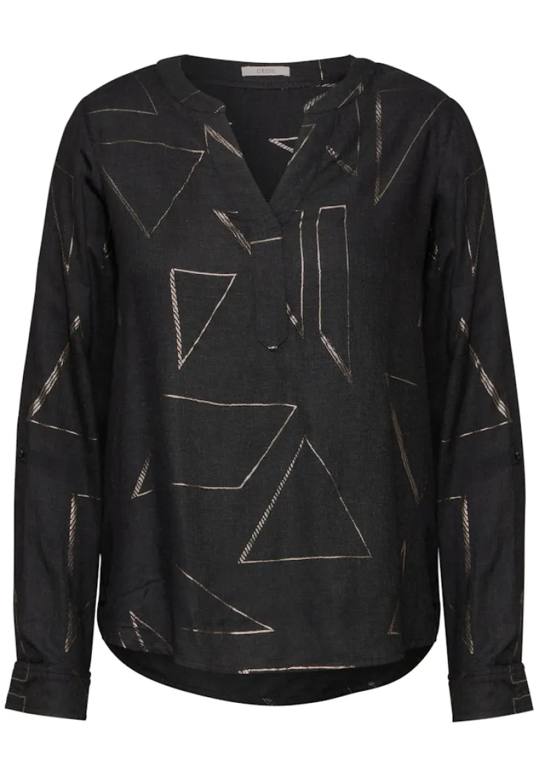 Bluse mit Folienprint black melange