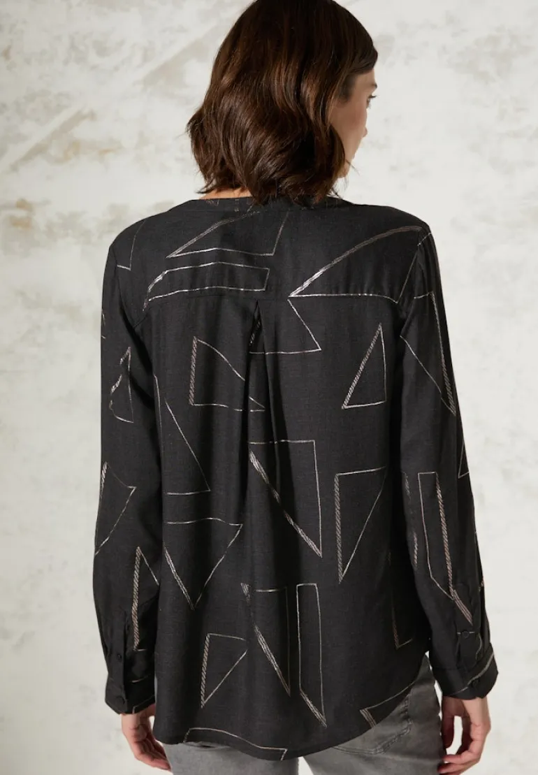 Bluse mit Folienprint black melange