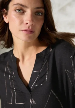 Bluse mit Folienprint black melange