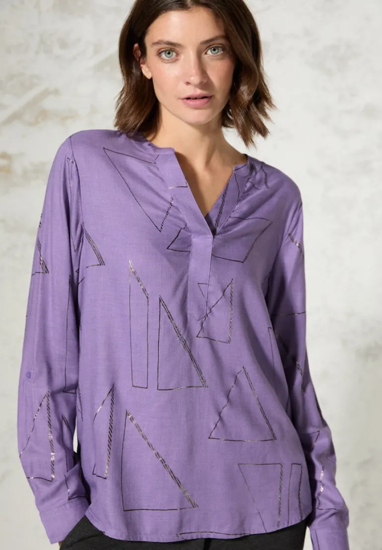 Bluse mit Folienprint gentle lilac melange