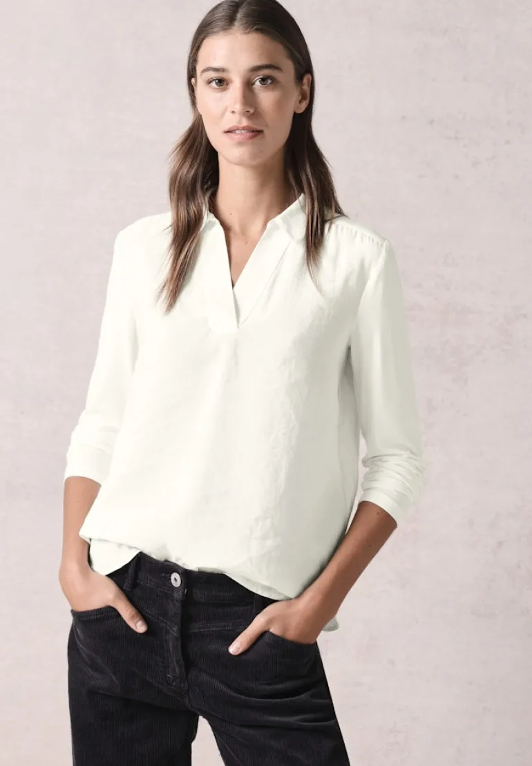 Bluse mit Jersey-Arm vanilla white