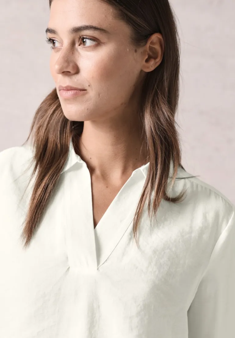 Bluse mit Jersey-Arm vanilla white