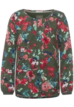 Bluse mit Print und Zipper utility olive